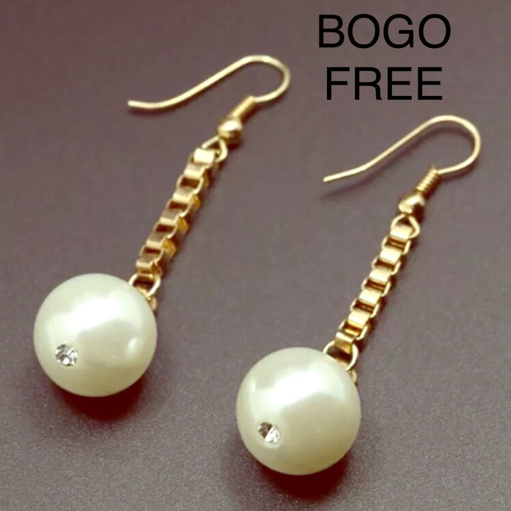 Gold Plated Faux Pearl dangle Earrings